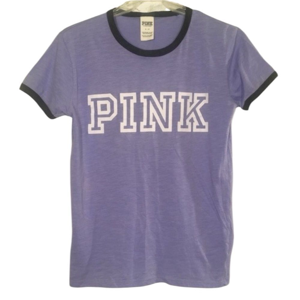 PINK Victoria's Secret Lavender Purple Ringer T-Shirt Women's Size S Graphic Tee
